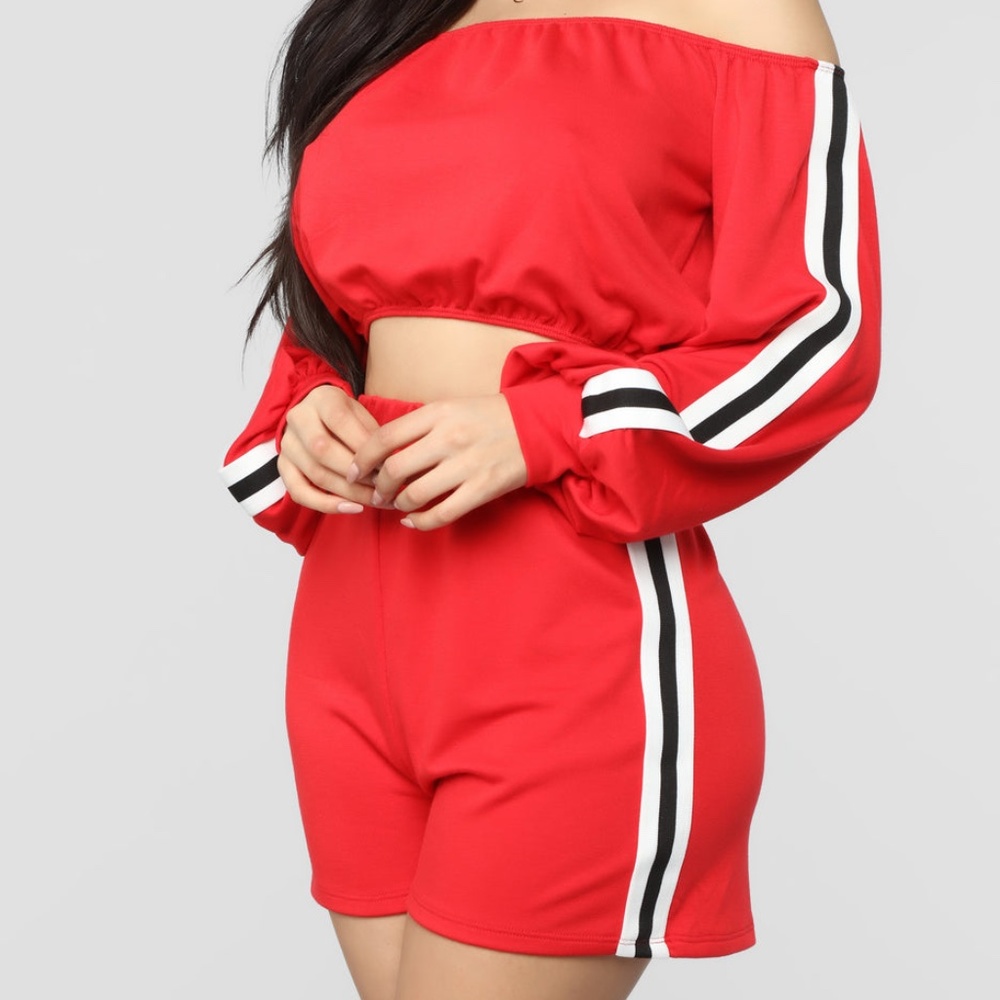 Red and White Short Set